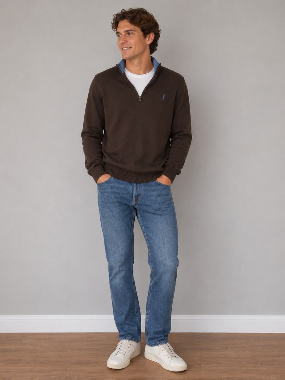 Bobby Jones Men's Brown 1/4 Zip Sweater Medium 100% Cotton Lightweight Pullover